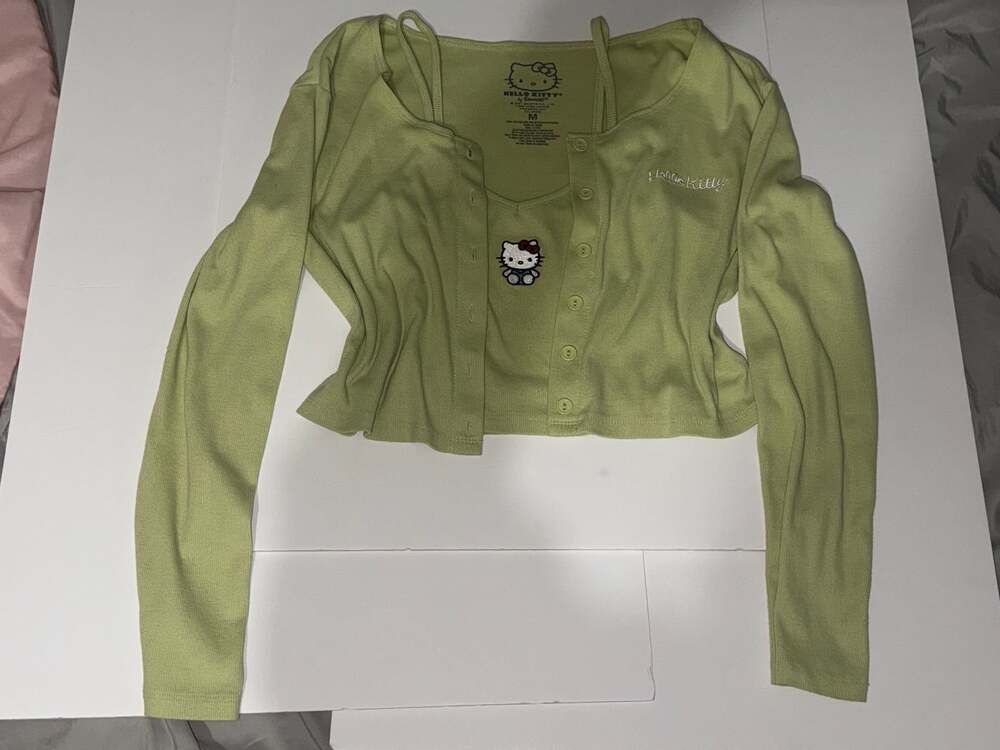 Hello Kitty by Sanrio Size M Green Ribbed 2-Piece Cardigan and Cami Set